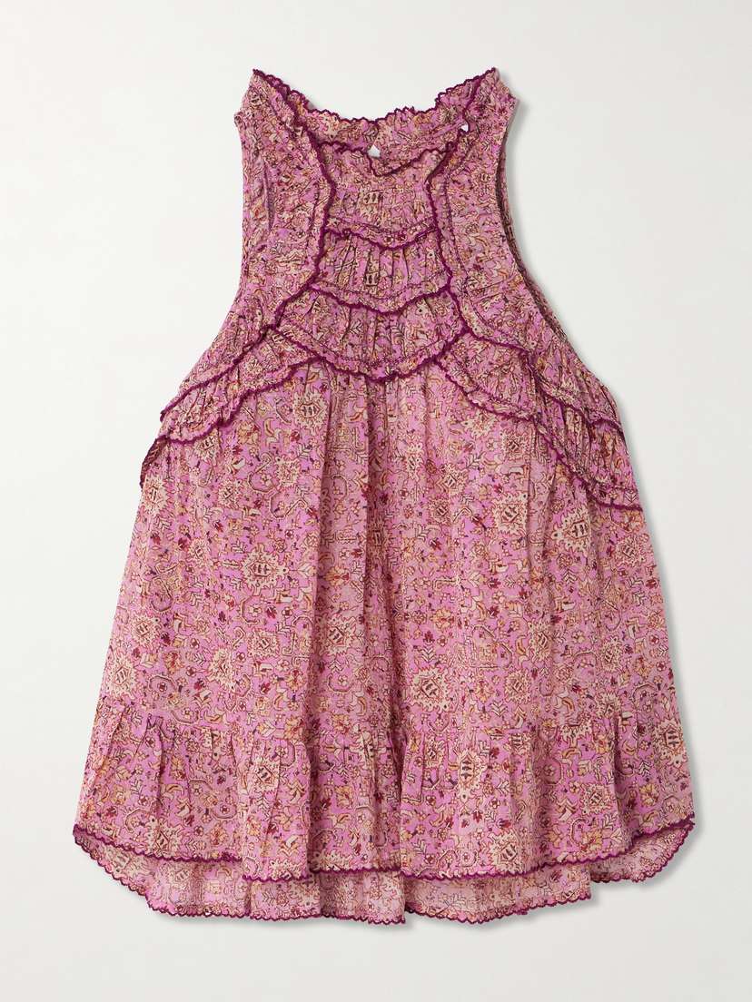 Marant Étoile Carlee Ruffled Embroidered Floral-print Cotton-voile Top