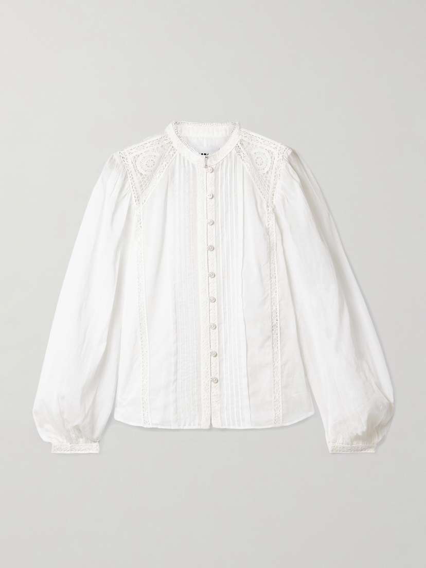 Marant Étoile Greicy Guipure Lace-trimmed Pintucked Cotton-voile Shirt