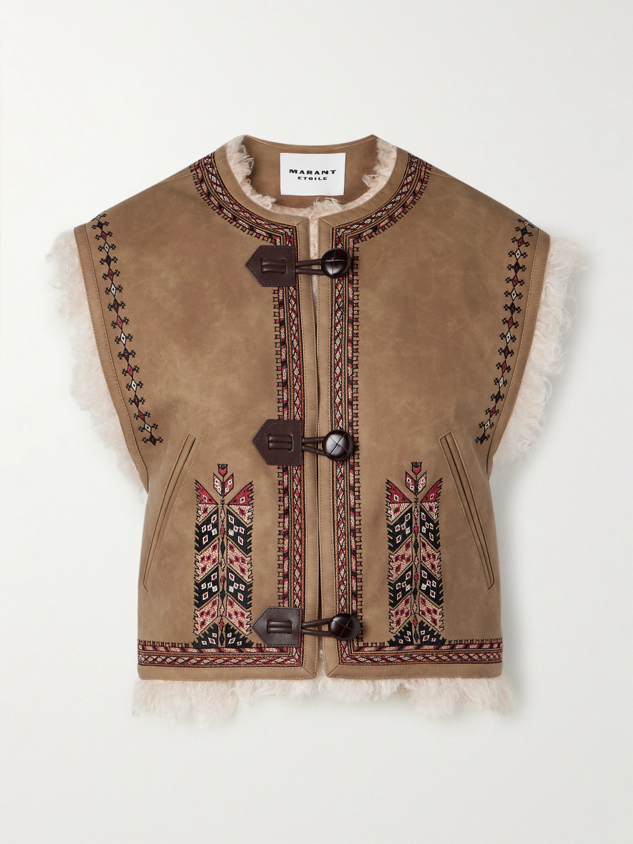 Isabel Marant Étoile Clemencia Embroidered Shearling Vest In Brown