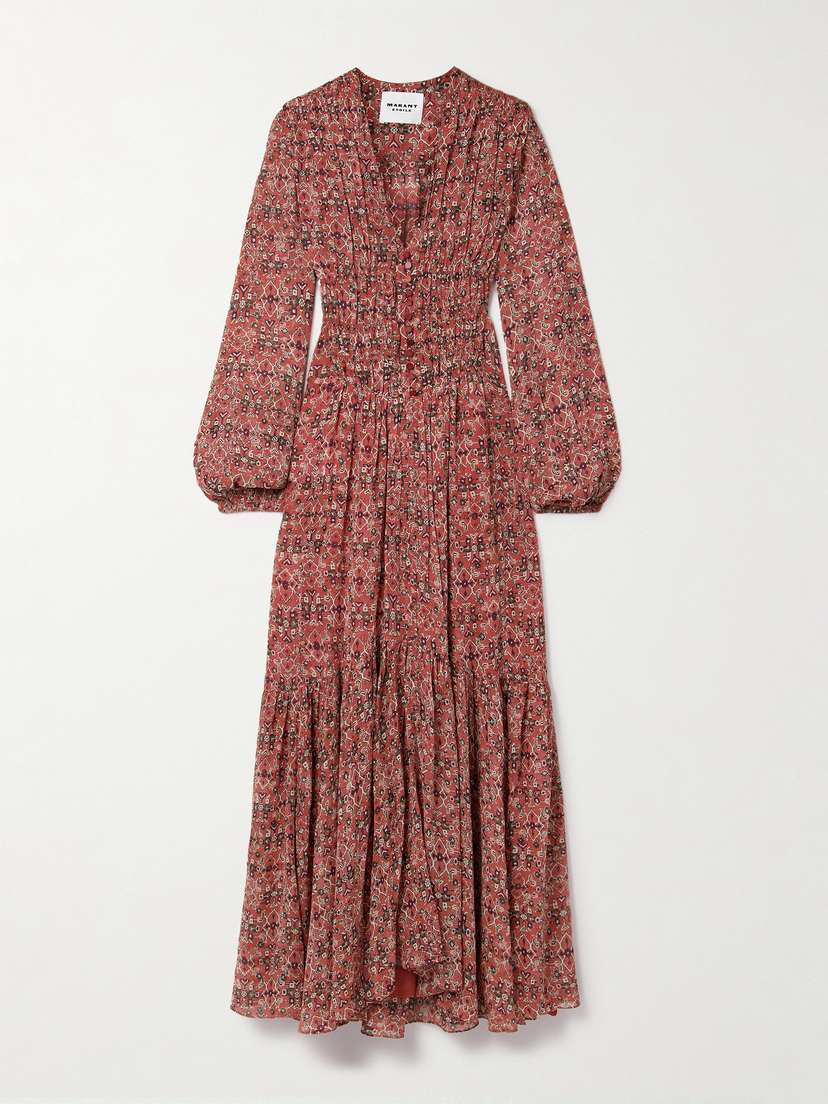 Marant Étoile Briane Gathered Printed Georgette Maxi Dress