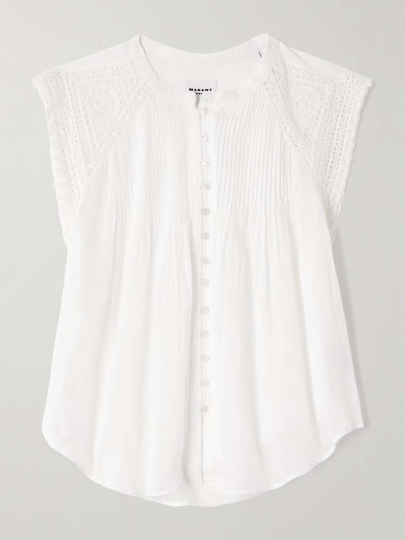 Marant Étoile Gresia Crochet-trimmed Pintucked Cotton-voile Top