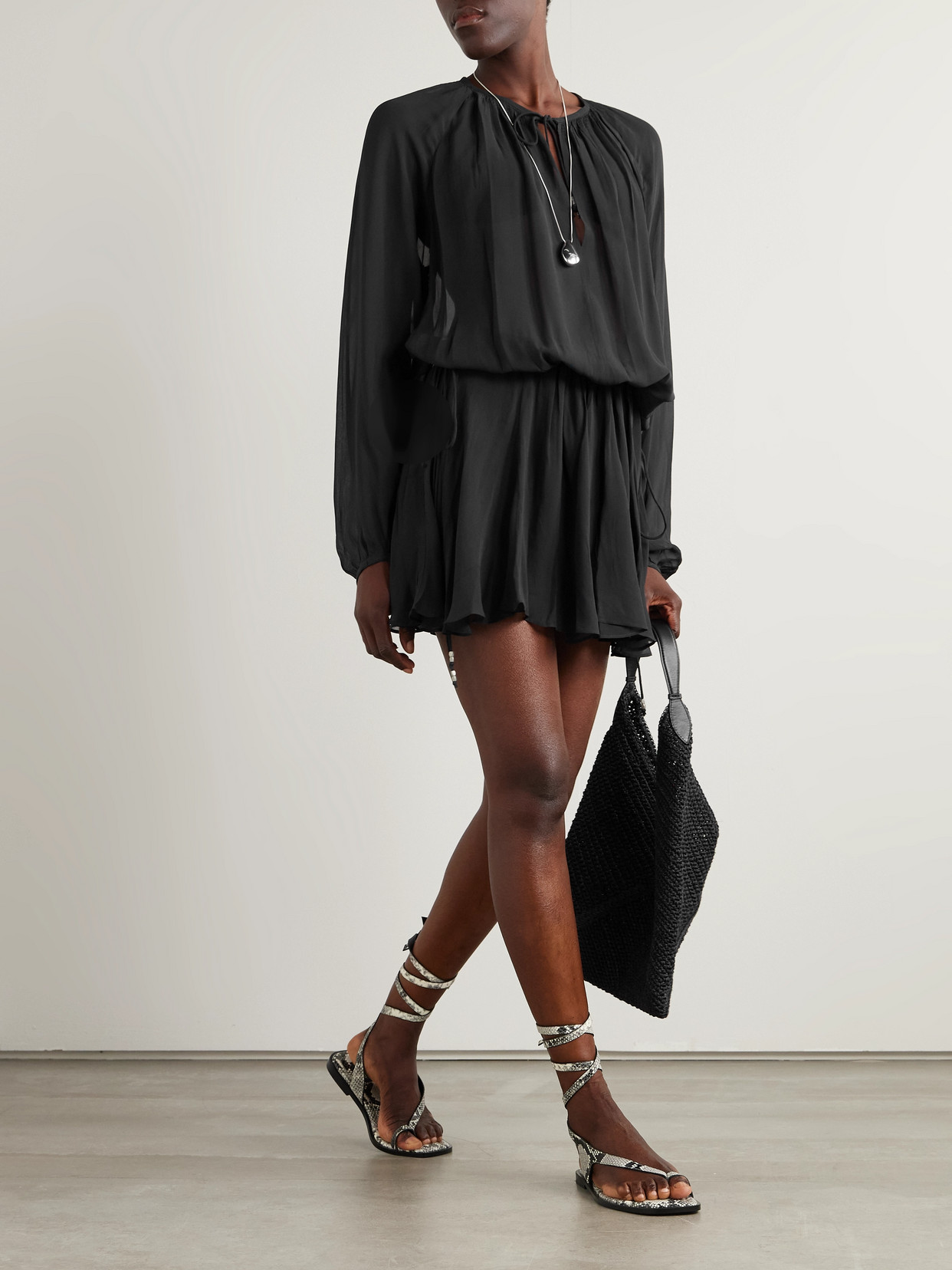 Isabel Marant Étoile Bess Gathered Georgette Mini Dress In Black
