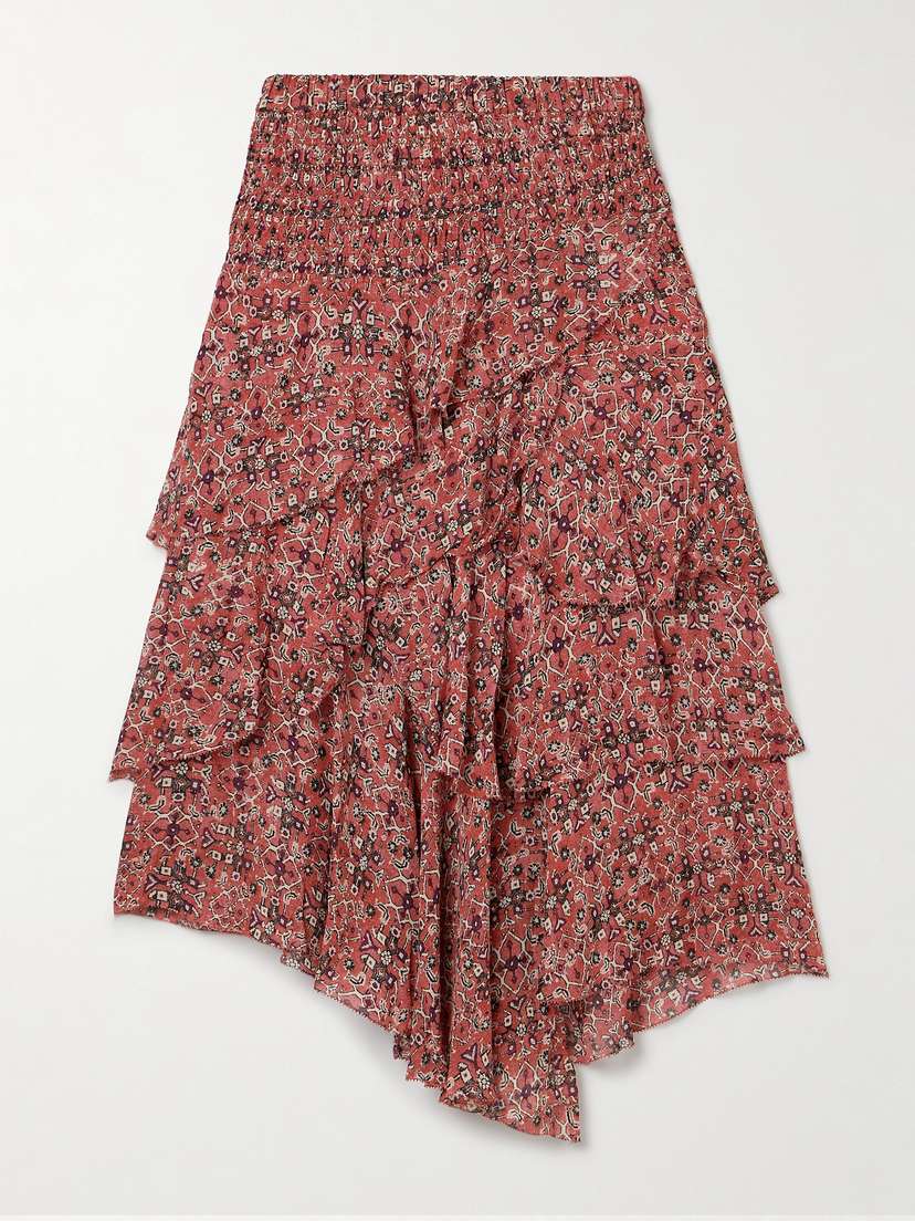 Marant Étoile Brigitte Asymmetric Tiered Ruffled Printed Georgette Skirt