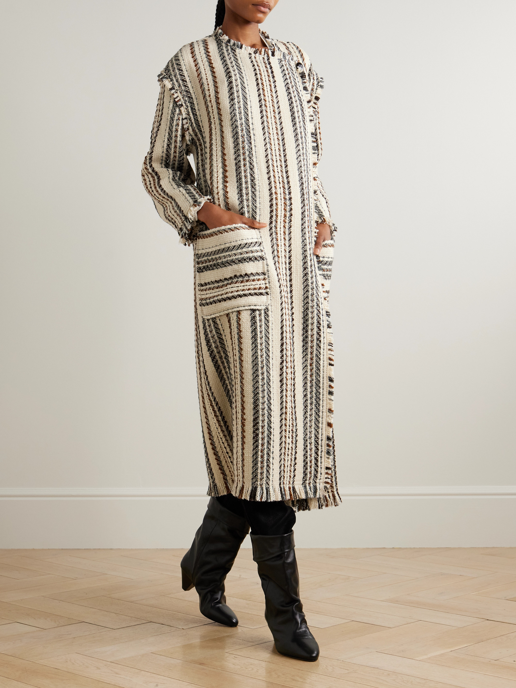 Marant Étoile Inita frayed striped tweed coat