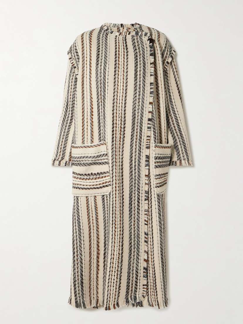 Marant Étoile Inita Frayed Striped Tweed Coat