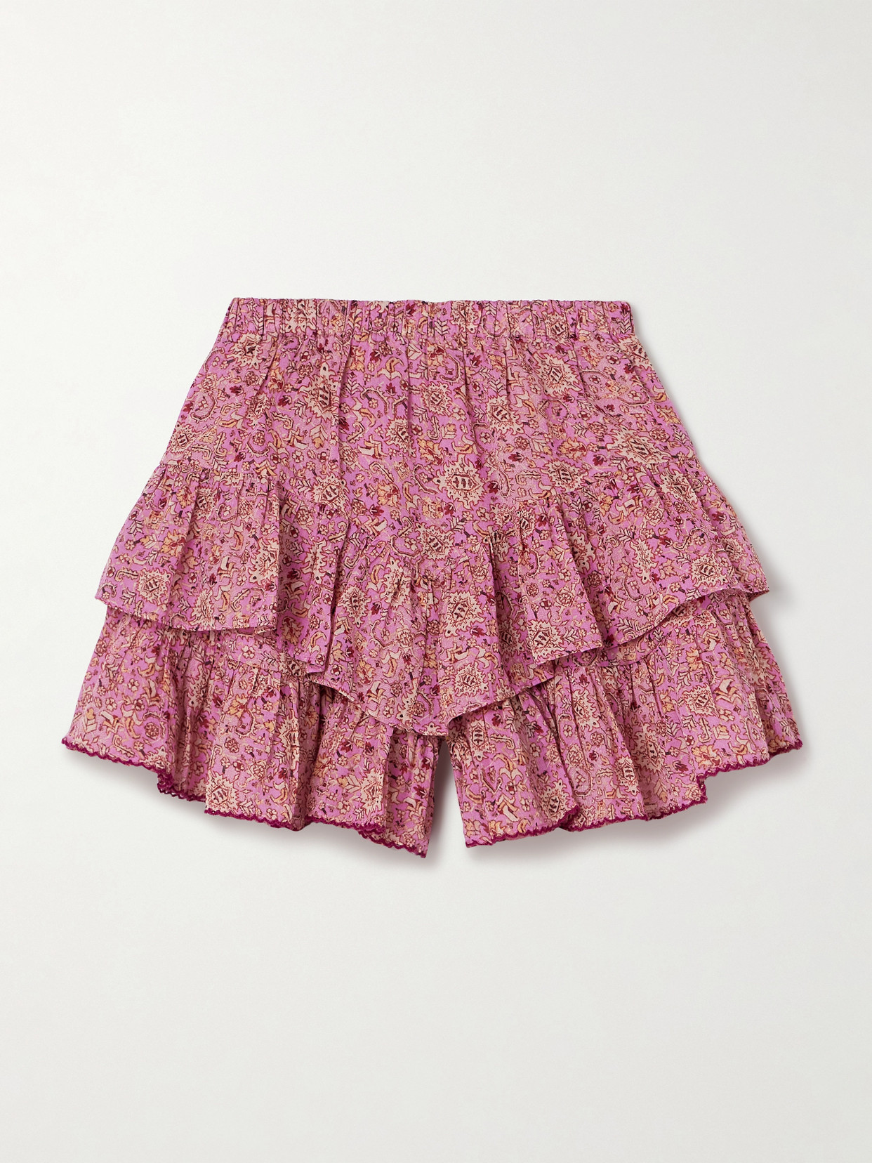 Marant Étoile - Jocadia Tiered Ruffled Printed Cotton-gauze Shorts - Pink