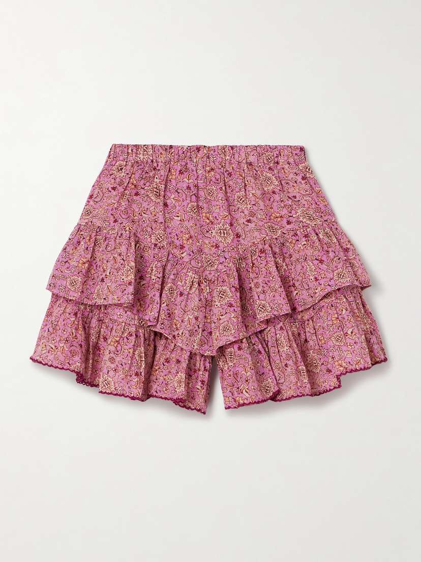 Marant Étoile Jocadia Tiered Ruffled Printed Cotton-gauze Shorts