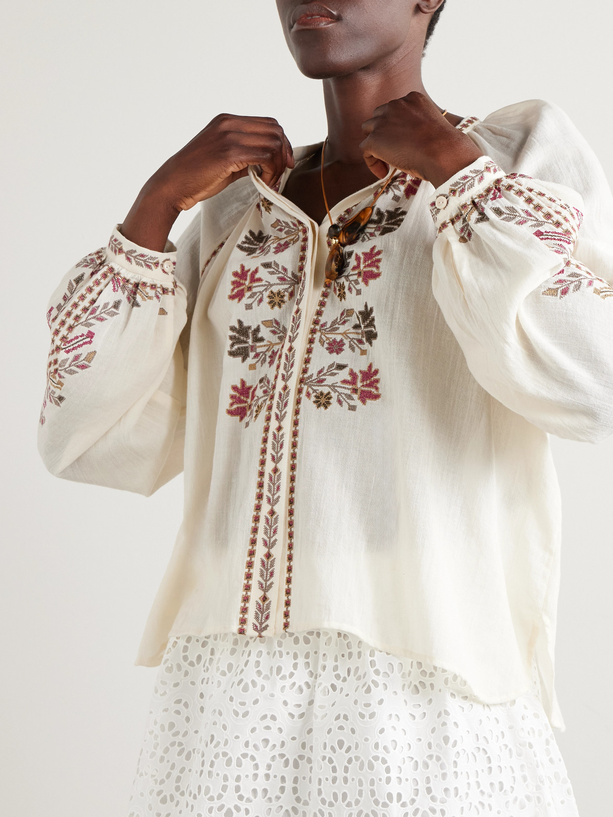 Isabel Marant Étoile Lynne Embroidered Cotton-gauze Blouse In Sand