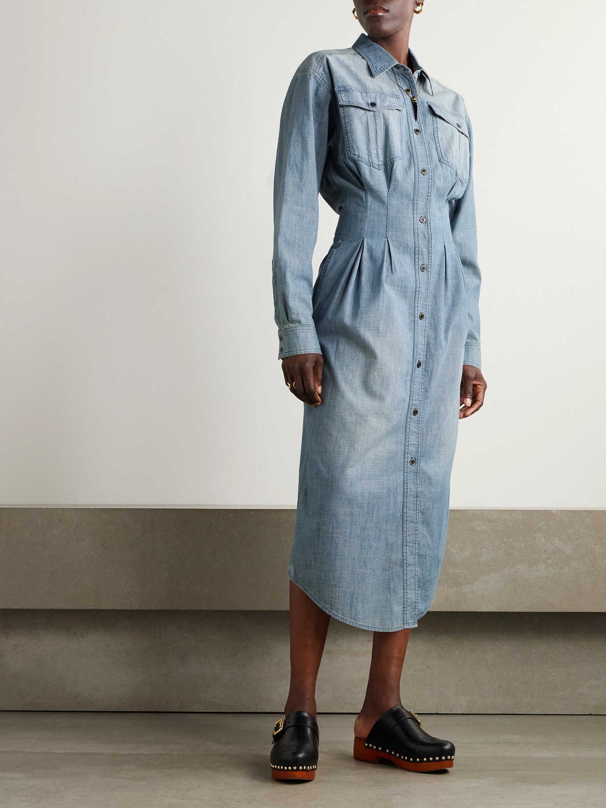 Isabel Marant Étoile Nolwen Cotton-chambray Midi Shirt Dress In Blue