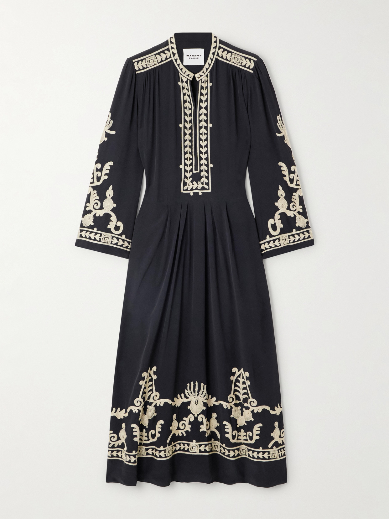 Isabel Marant Étoile Embroidered Pleated Crepe Midi Dress In Black