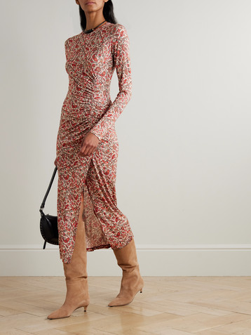 Marant Étoile Jelina gathered printed stretch-modal midi dress
