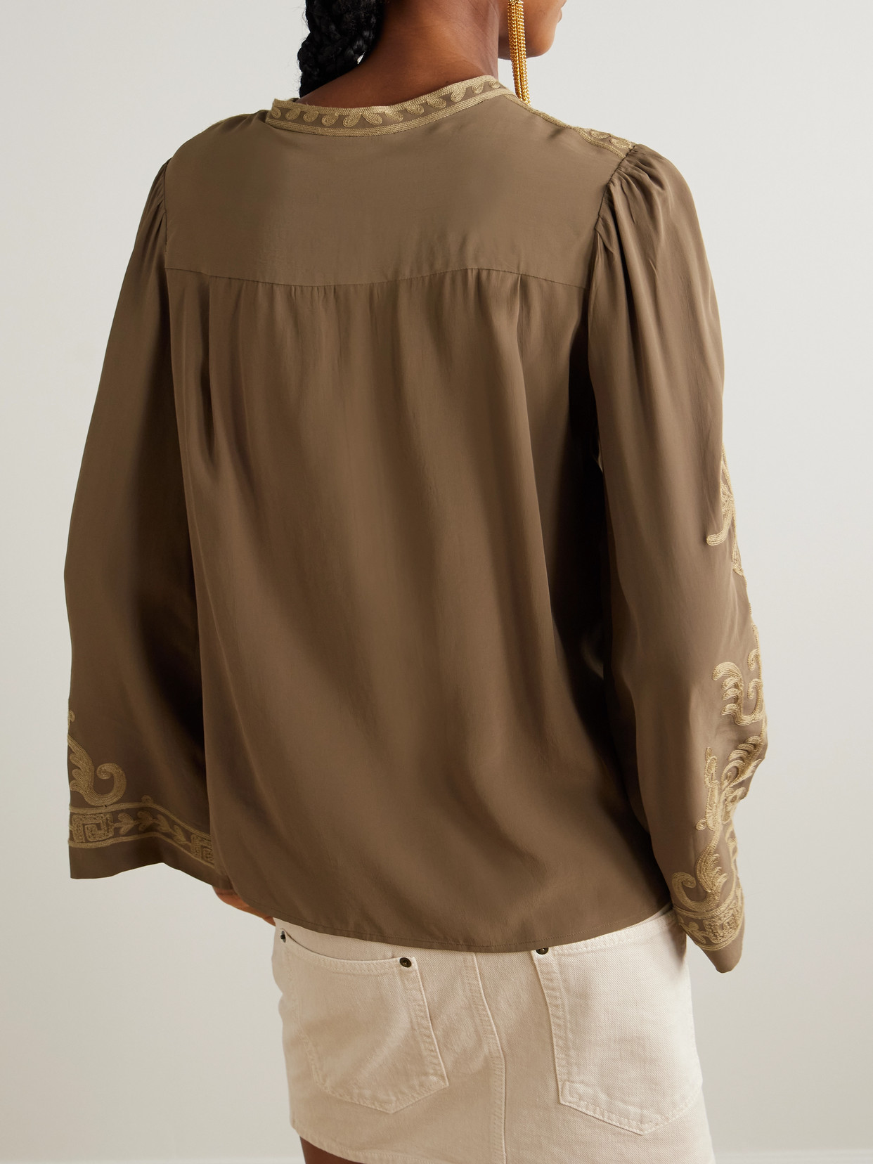 Isabel Marant Étoile Falonne Embroidered Crepe Blouse In Brown