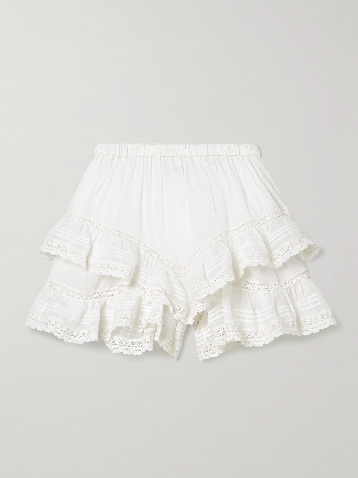 Isabel Marant Étoile Geana Tiered Ruffled Lace-trimmed Cotton-voile Shorts In White