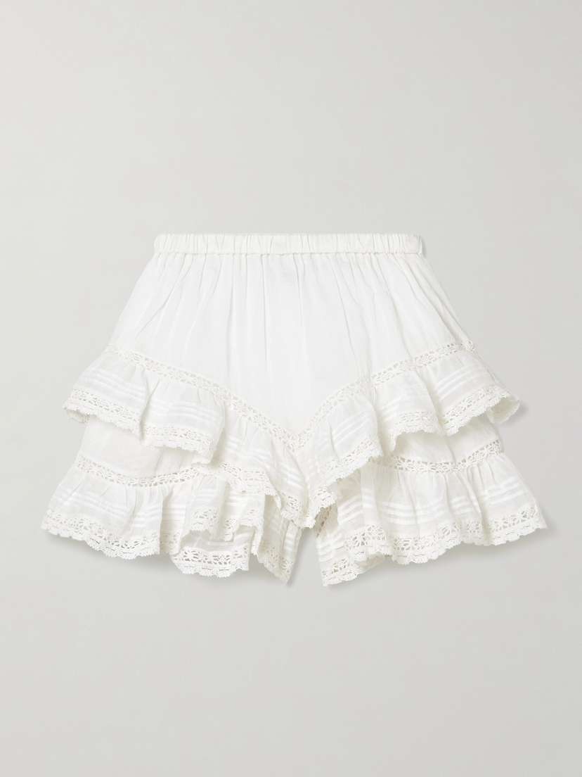 Marant Étoile Geana Tiered Ruffled Lace-trimmed Cotton-voile Shorts