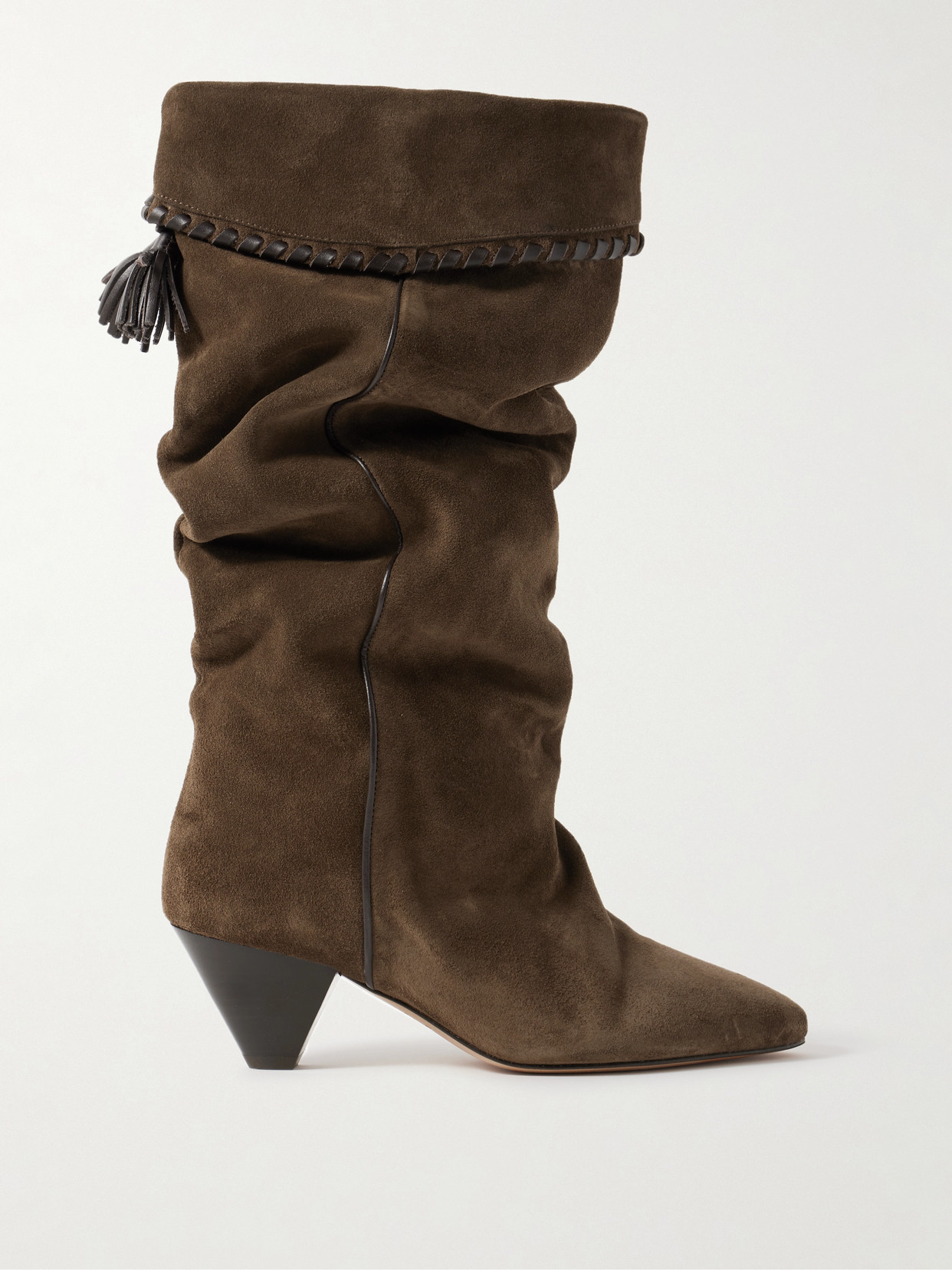 Isabel Marant Elita Tasseled Leather-trimmed Suede Knee Boots In Brown