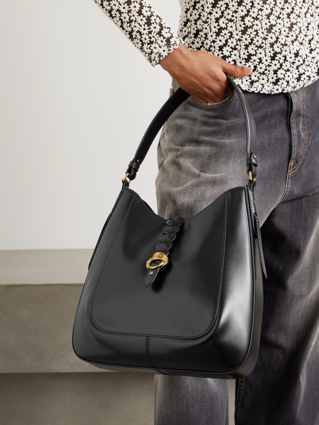 Isabel Marant Black Hobo Bag With Braided Detail And Adjustable Strap In Black