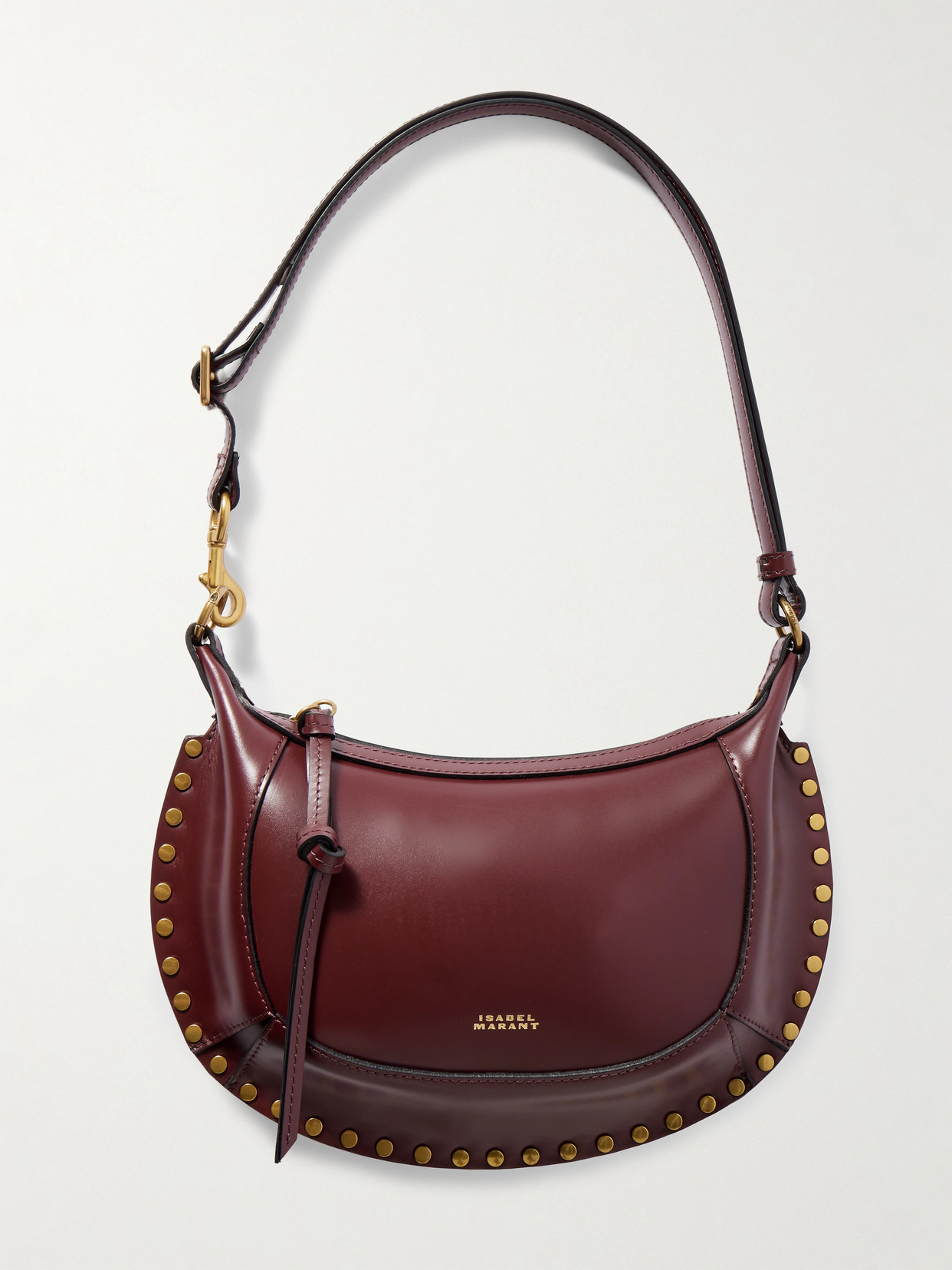 Isabel Marant Oskan Moon Studded Leather Shoulder Bag In Burgundy