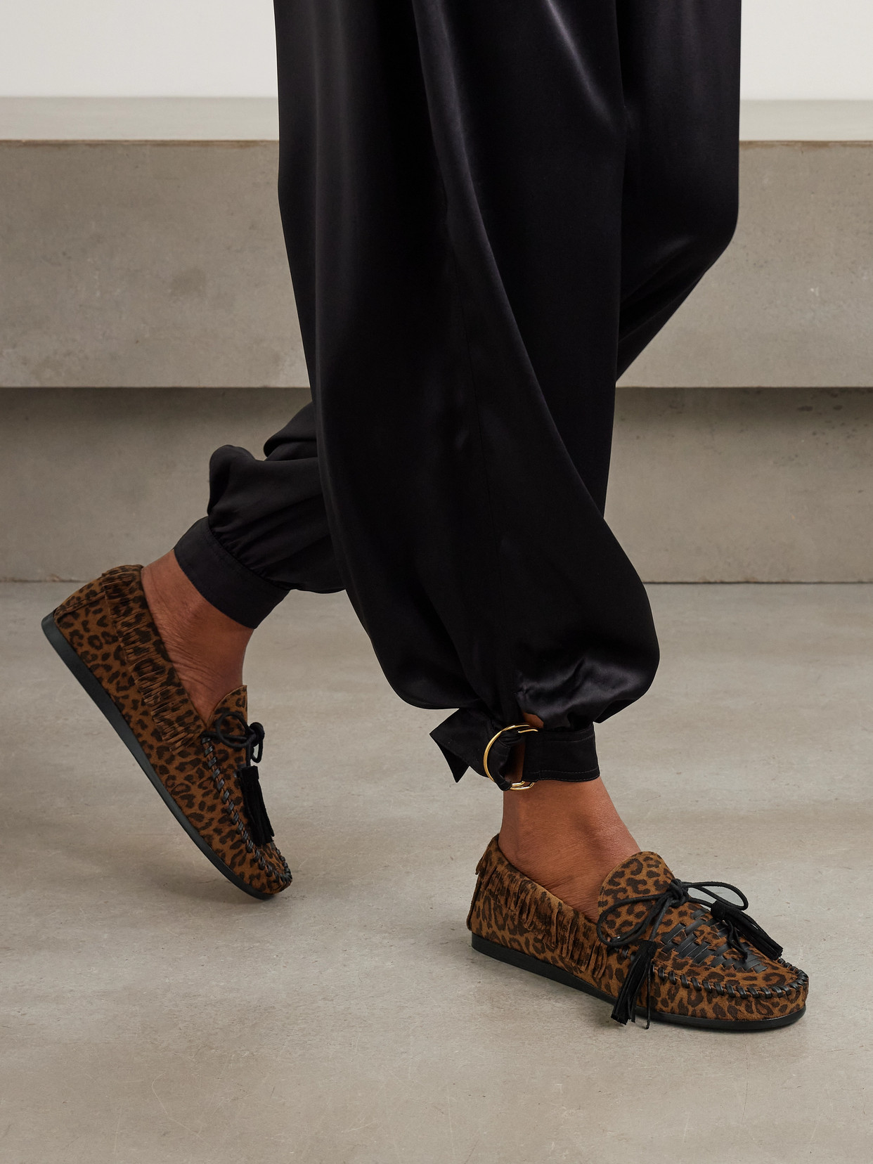 Isabel Marant Fitza Fringed Leather-trimmed Leopard-print Suede Loafers