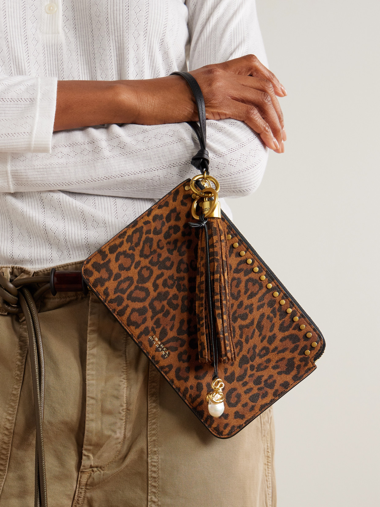 Isabel Marant Studded Leopard-print Leather Pouch In Multi