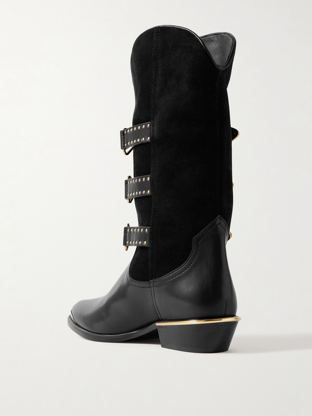 Isabel Marant Mexia Studded Leather And Suede Knee Boots In Black