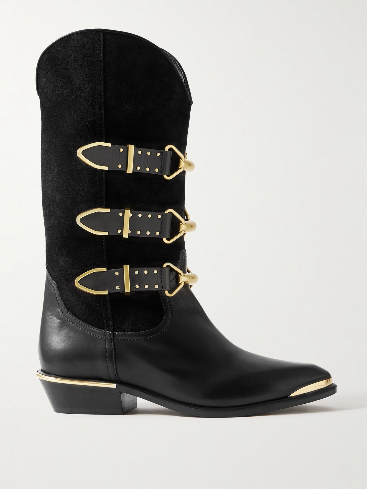 Isabel Marant Mexia Studded Leather And Suede Knee Boots In Black