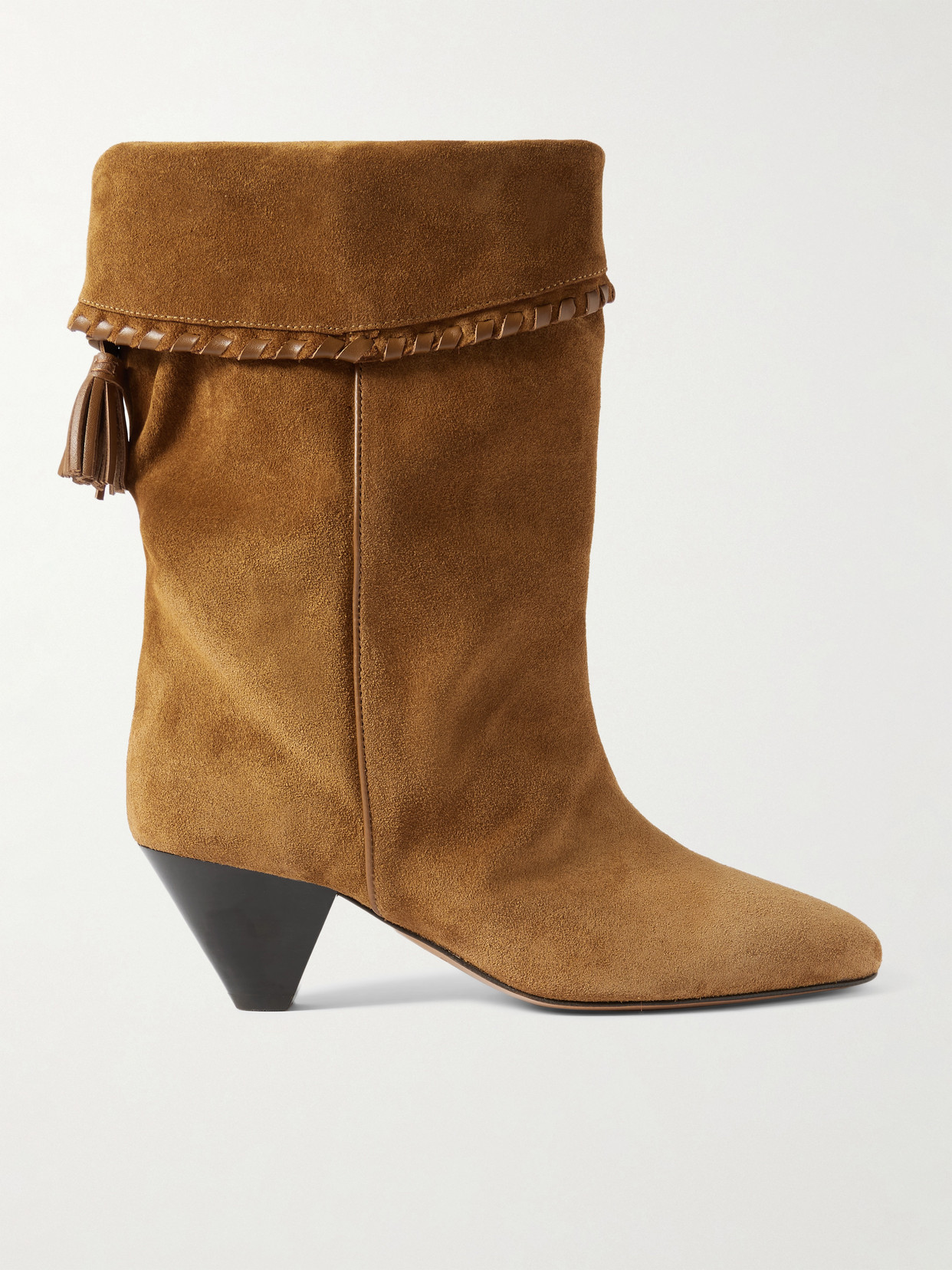 Isabel Marant Dalby Tasseled Leather-trimmed Suede Ankle Boots In Brown