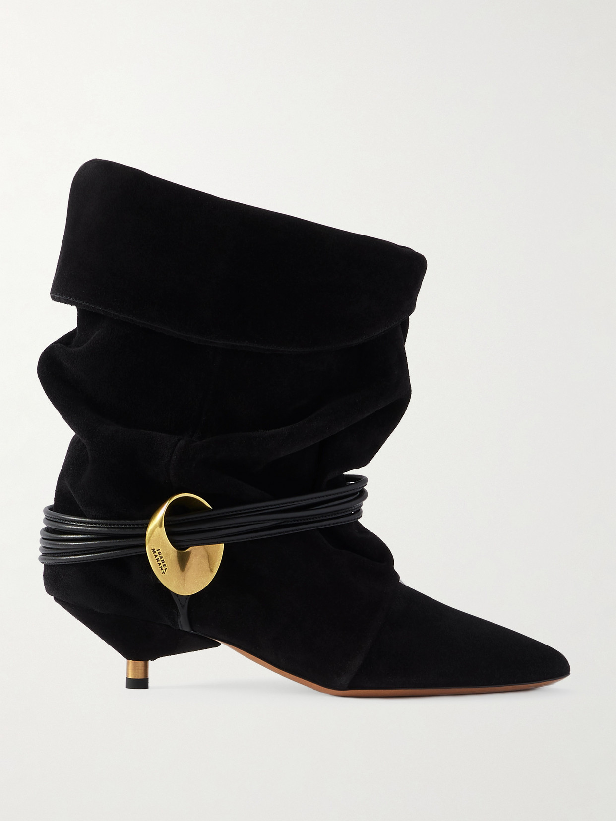 Isabel Marant Edrika Leather-trimmed Embellished Gathered Suede Ankle Boots In Black