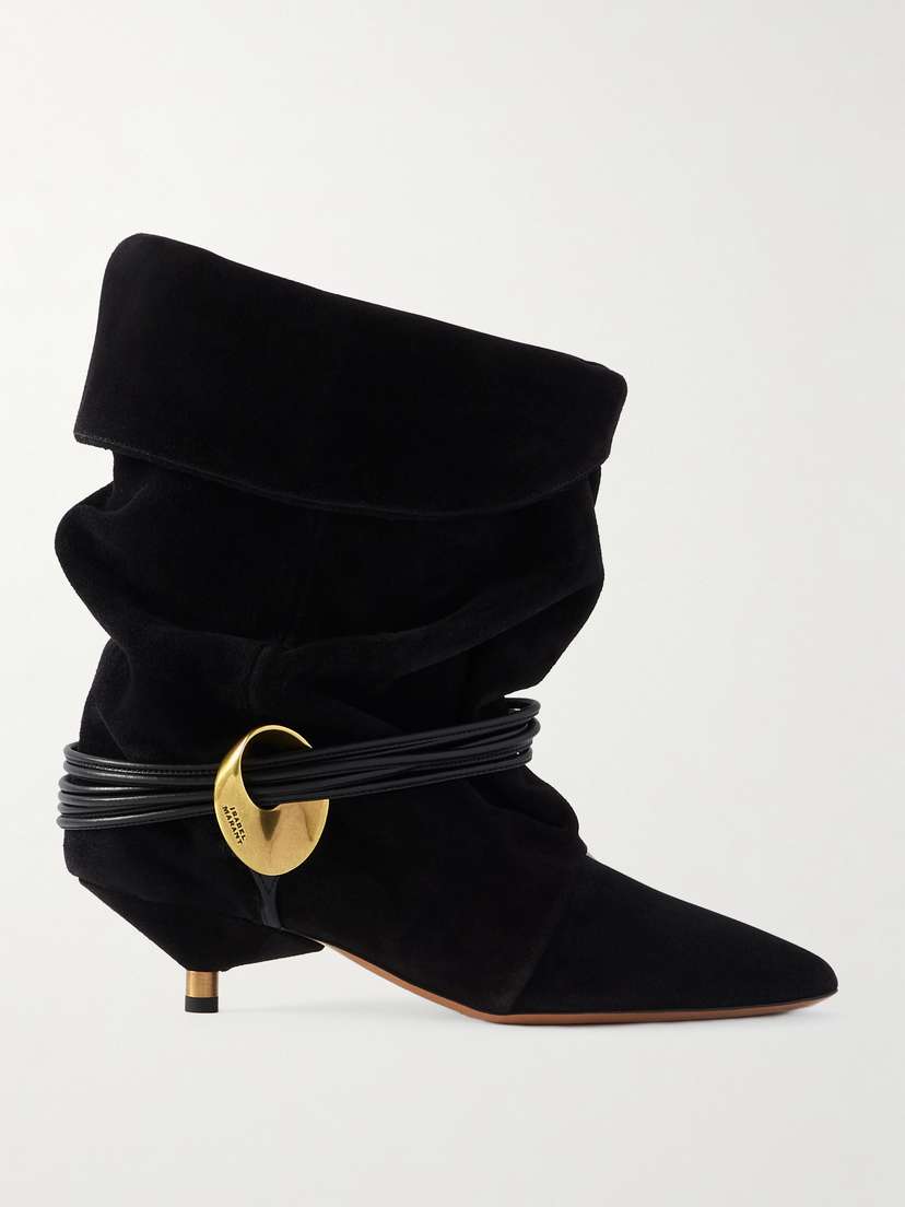 Isabel Marant Edrika Leather-trimmed Embellished Gathered Suede Ankle Boots