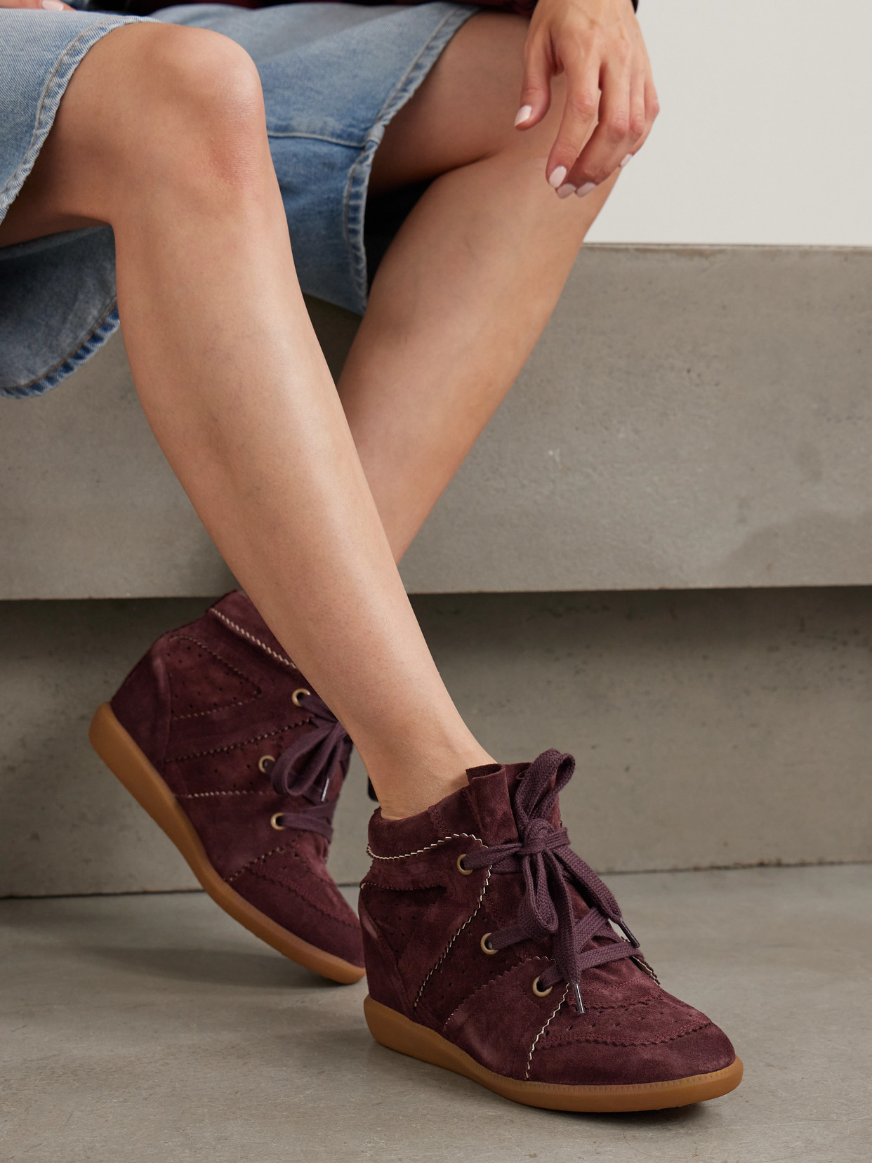 Isabel Marant High Top Sneakers With Ankle Perforations In Burgundy