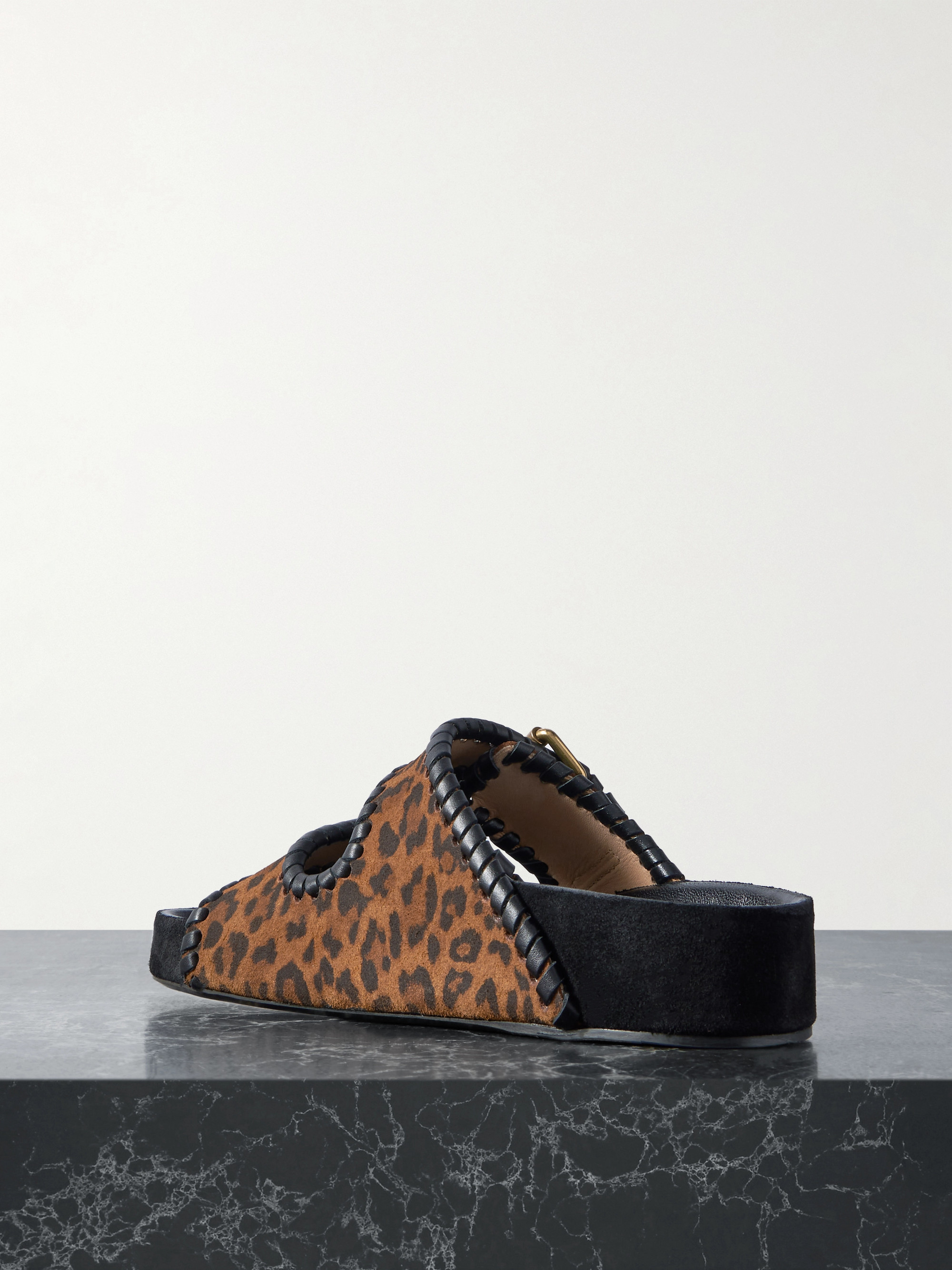 Isabel Marant Lennyo leather-trimmed leopard-print suede slides