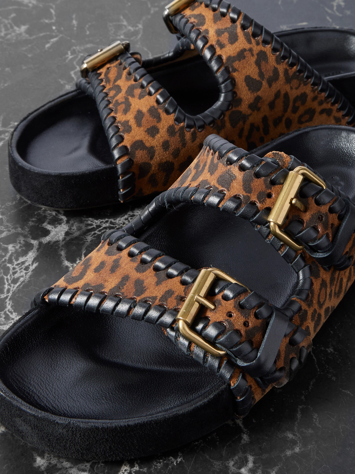 Isabel Marant Lennyo Leather-trimmed Leopard-print Suede Slides