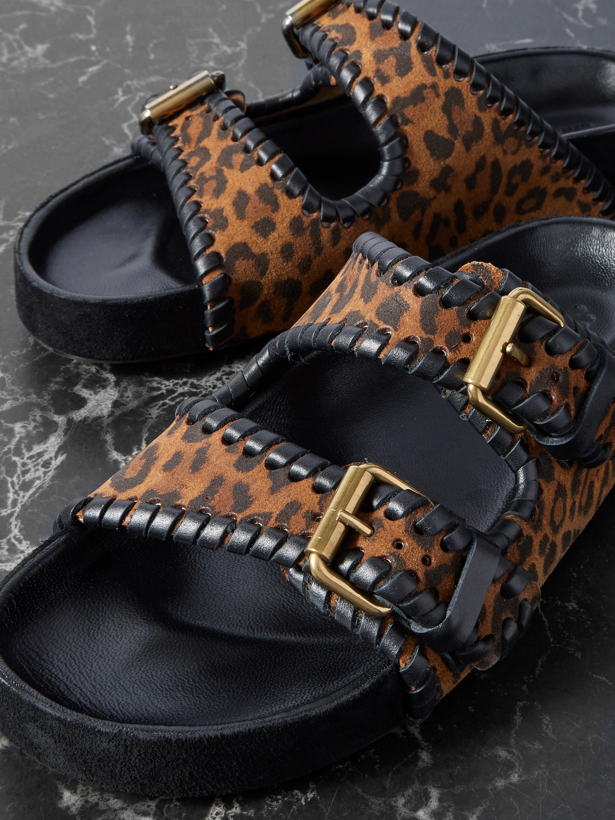 Isabel Marant Lennyo leather-trimmed leopard-print suede slides