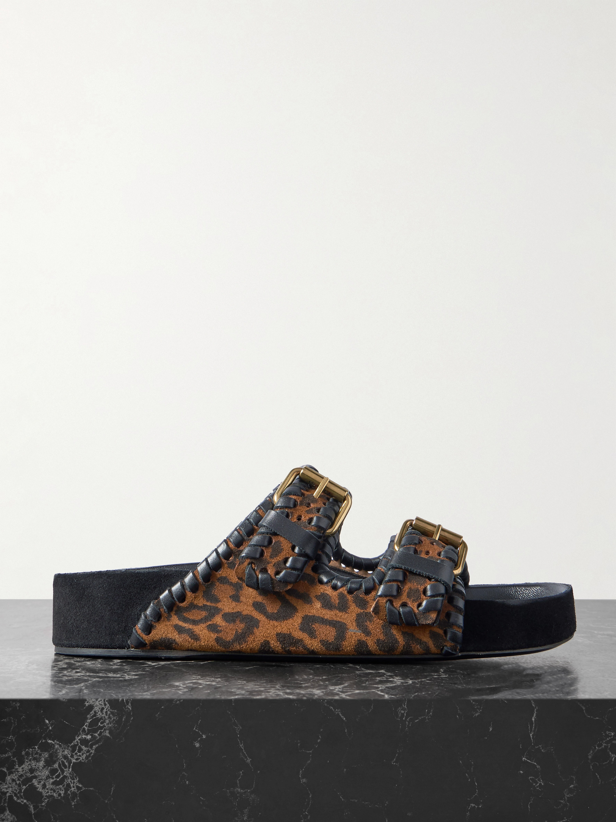 Isabel Marant Lennyo leather-trimmed leopard-print suede slides