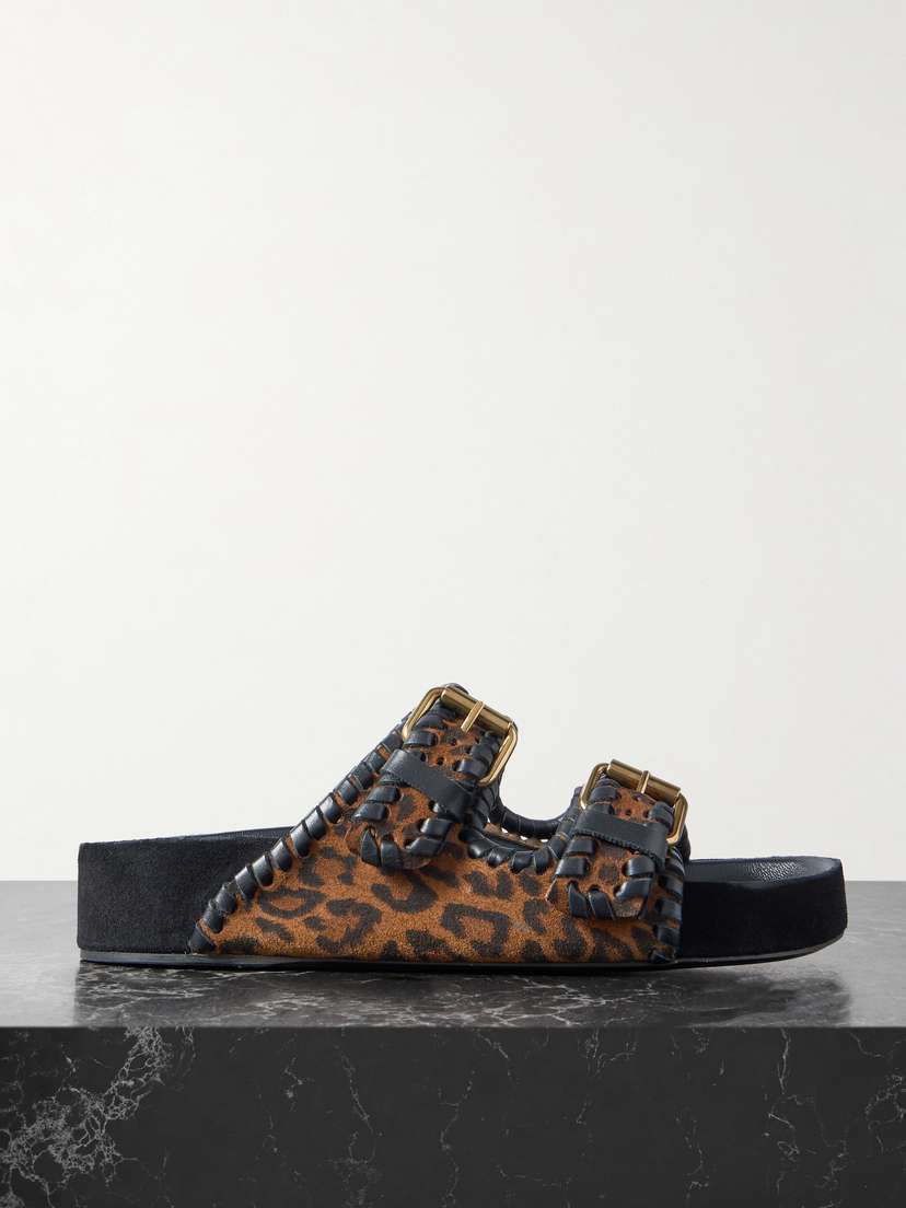 Isabel Marant Lennyo Leather-trimmed Leopard-print Suede Slides