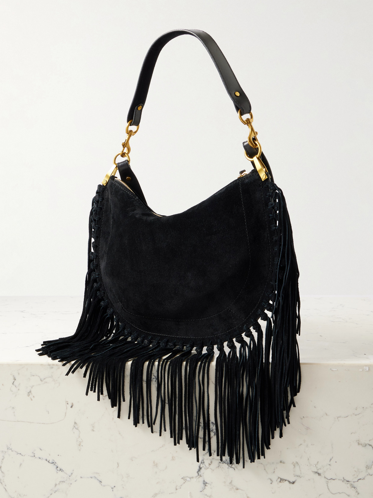 Isabel Marant Oskan Soft Fringed Suede Shoulder Bag