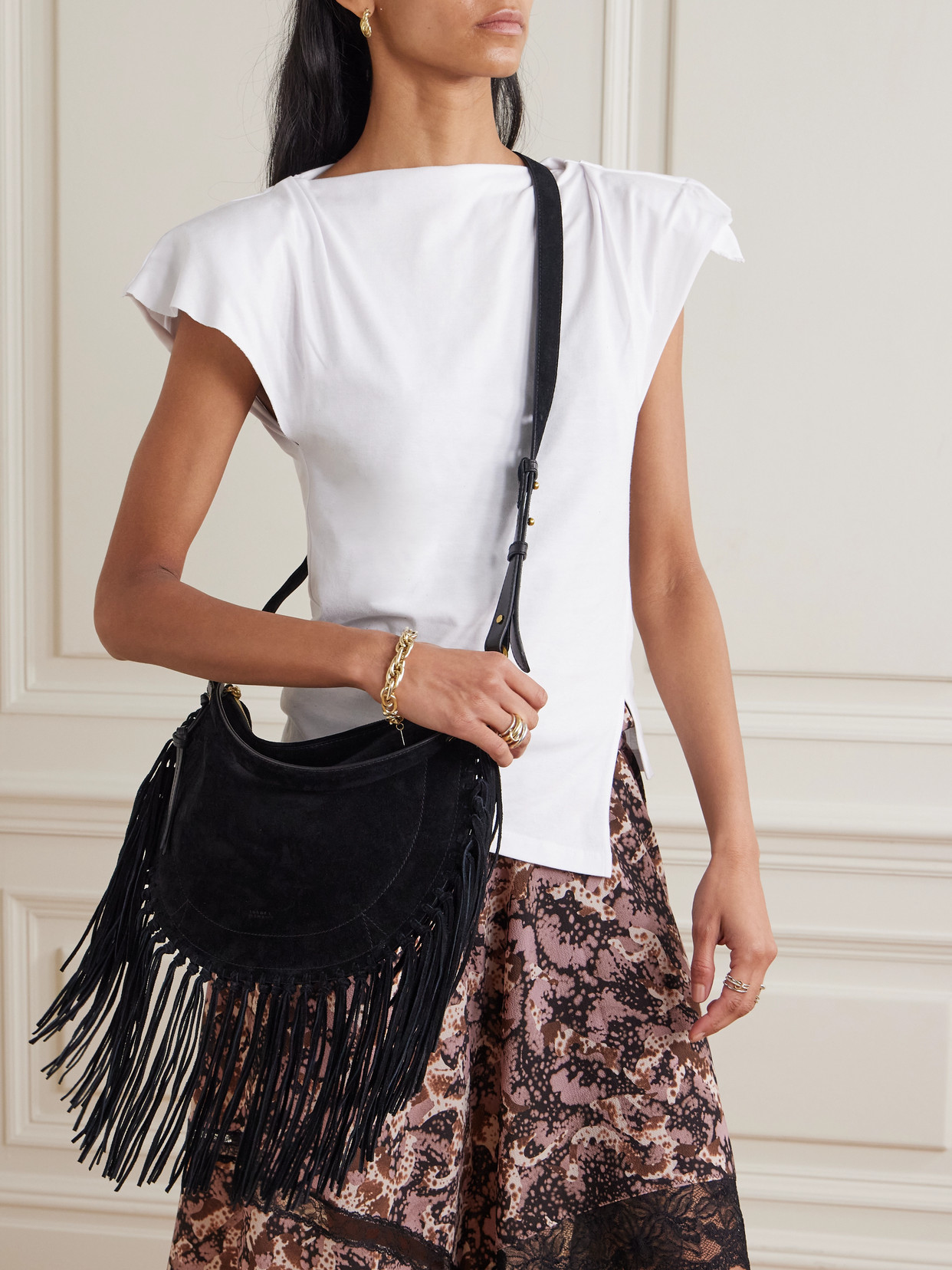Isabel Marant Oskan Soft Fringed Suede Shoulder Bag