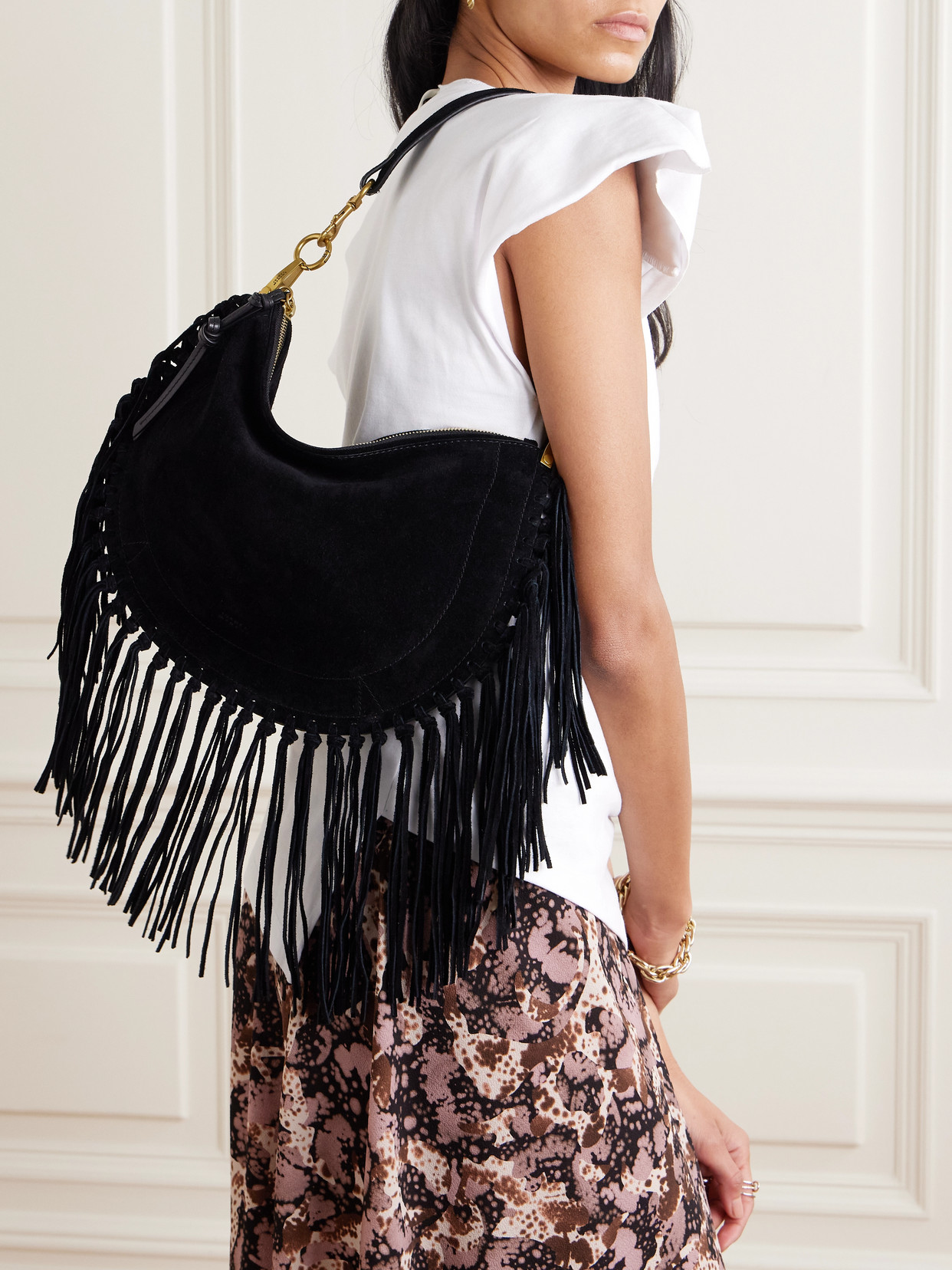 Isabel Marant Oskan Soft Fringed Suede Shoulder Bag
