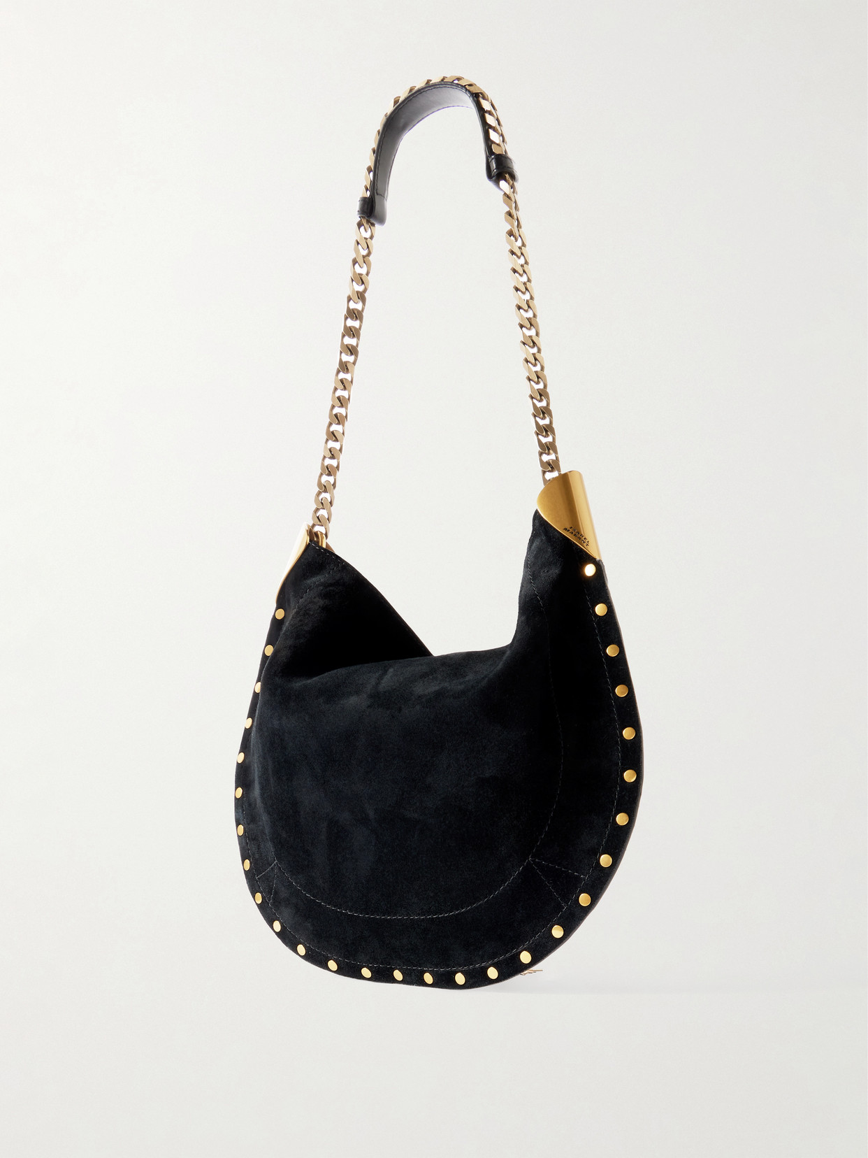Isabel Marant Oskan Leather-trimmed Tasseled Studded Suede Shoulder Bag In Black