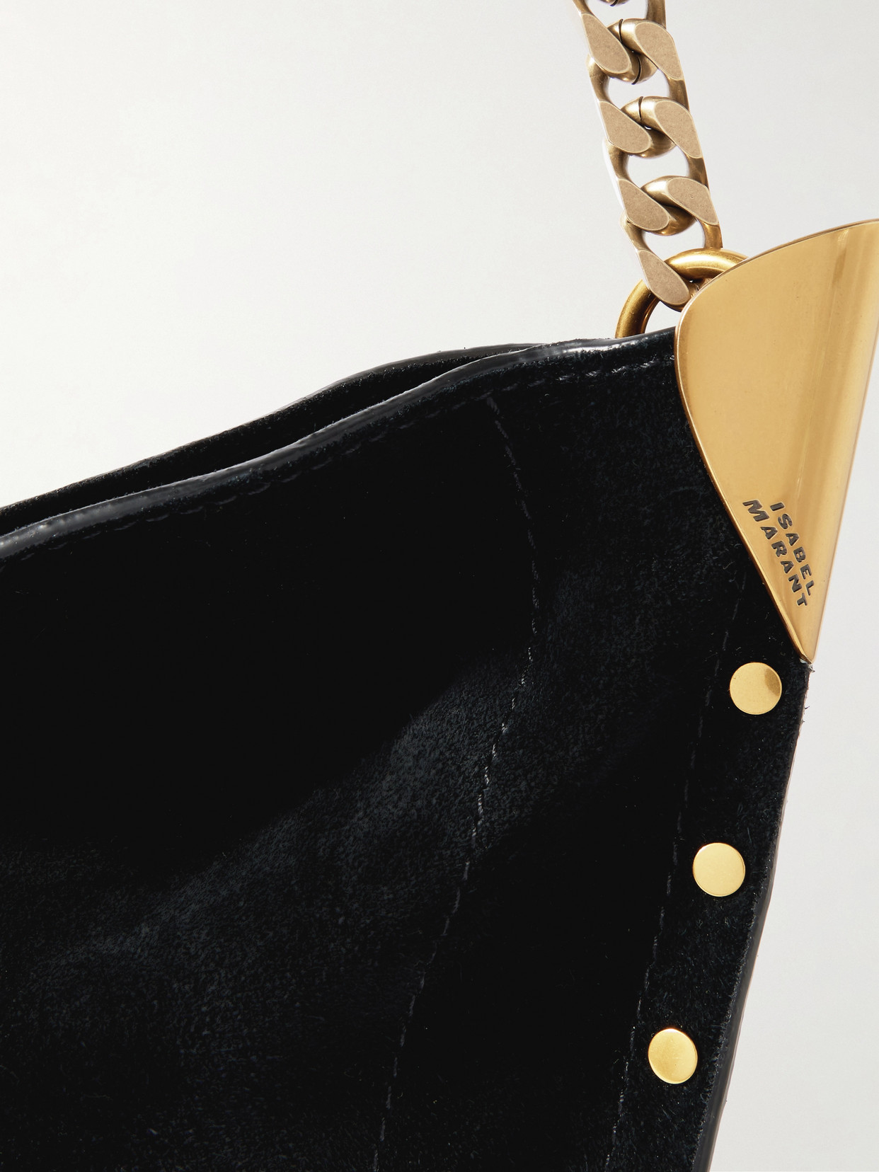 Isabel Marant Oskan Leather-trimmed Tasseled Studded Suede Shoulder Bag In Black
