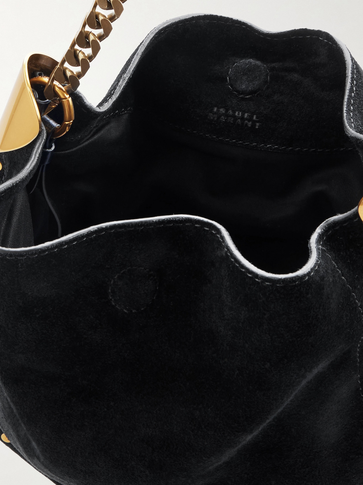 Isabel Marant Oskan Leather-trimmed Tasseled Studded Suede Shoulder Bag In Black