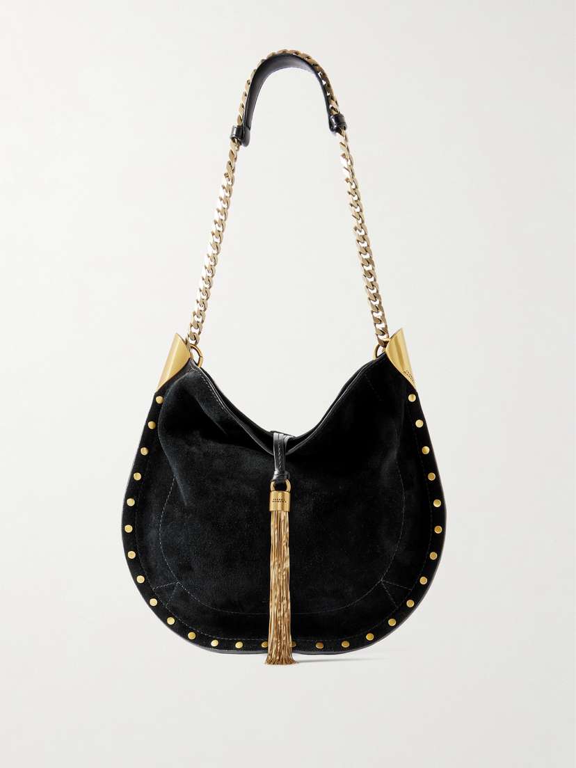 Marant Étoile Oskan Leather-trimmed Tasseled Studded Suede Shoulder Bag