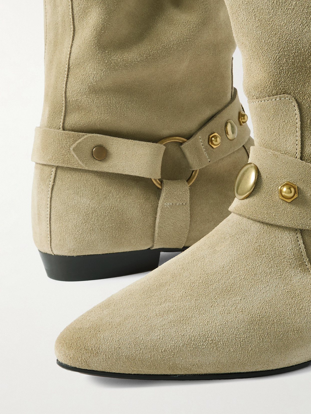 Isabel Marant Stania Studded Suede Ankle Boots In Green