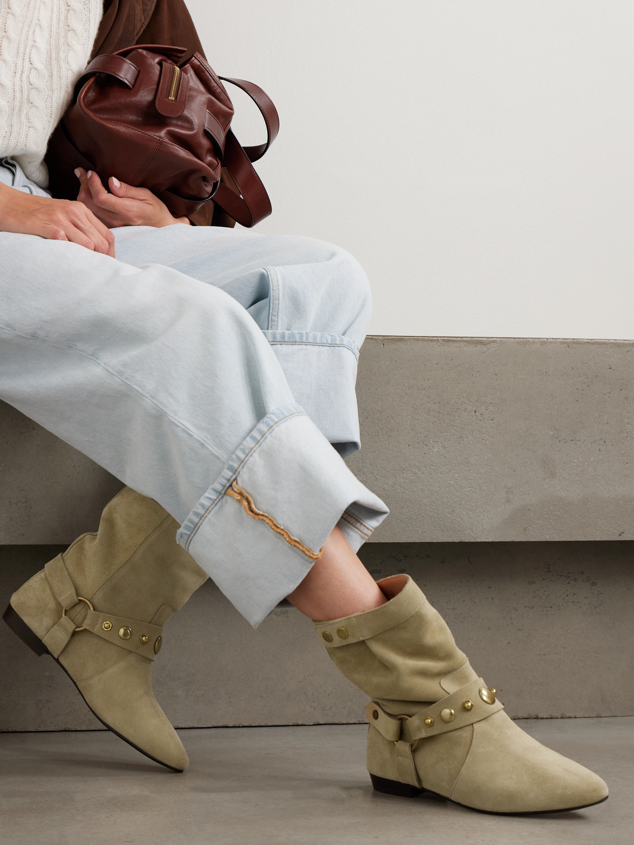 Isabel Marant Stania Studded Suede Ankle Boots In Green