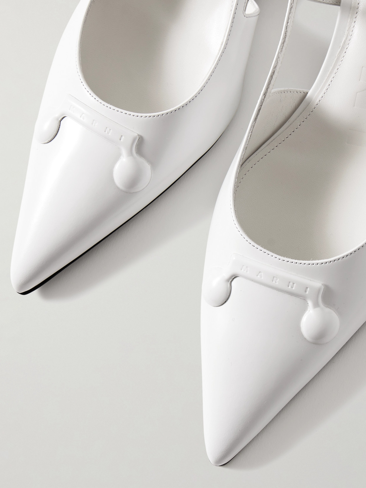 Marni Trunkaroo Embellished Leather Slingback Point-toe Flats In White