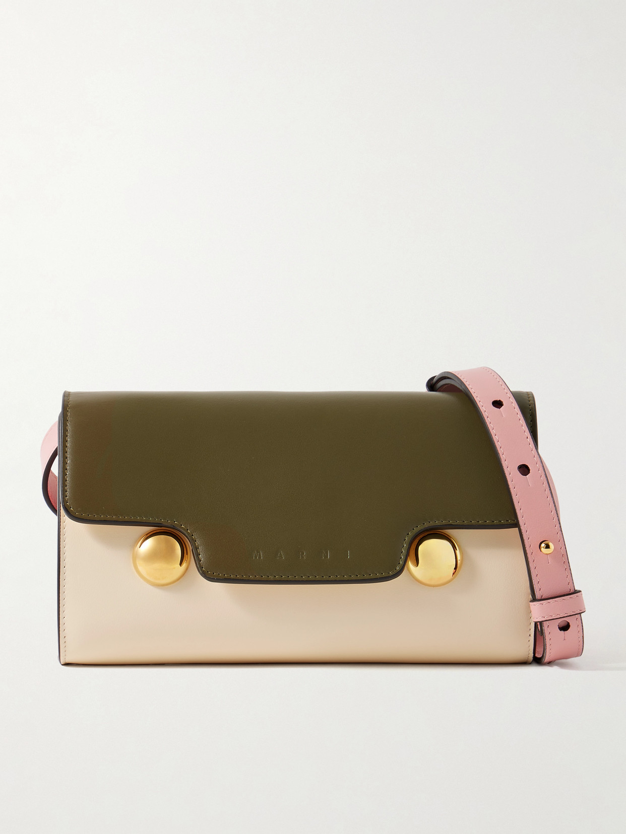 Marni Trunkaroo Embellished Color-block Leather Shoulder Bag In Green