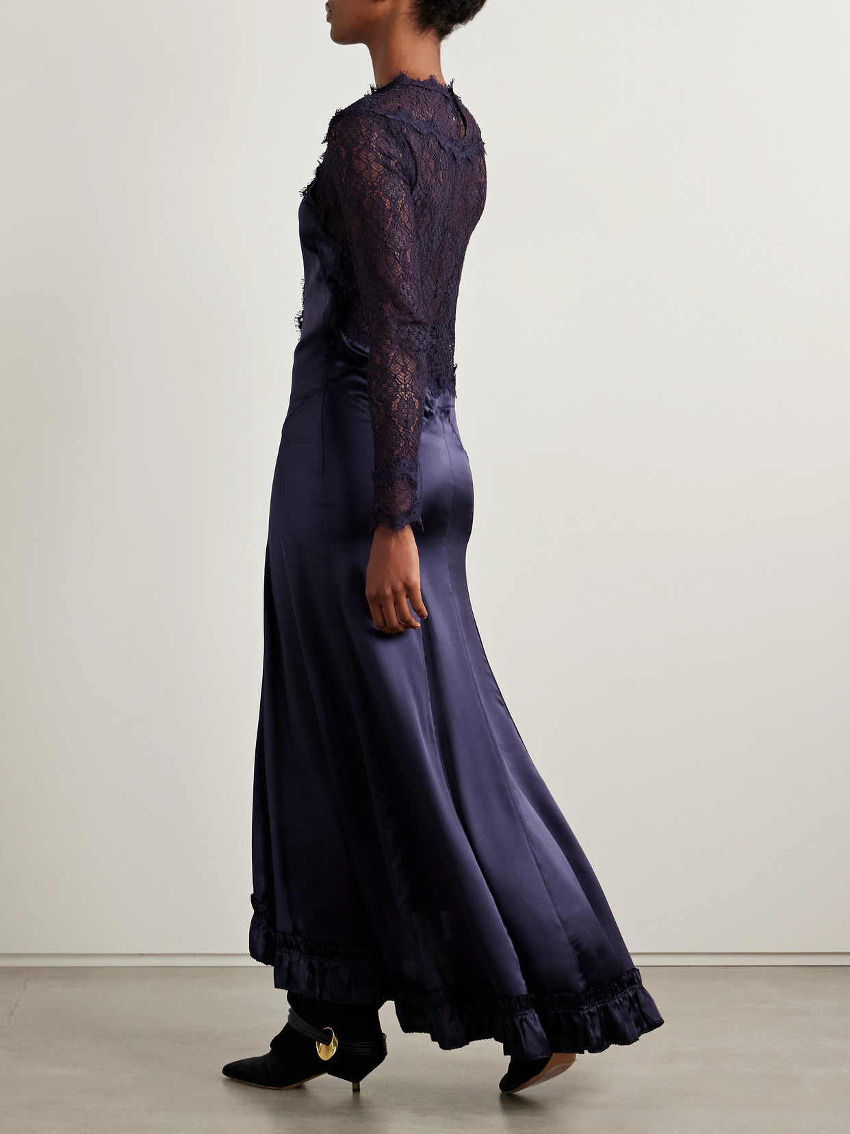 Isabel Marant Dolores Silk-blend Satin And Corded Lace Maxi Dress In Blue