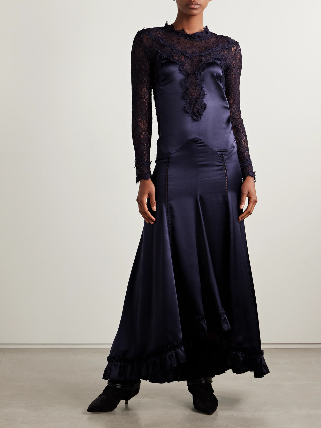 Isabel Marant Dolores Silk-blend Satin And Corded Lace Maxi Dress In Blue