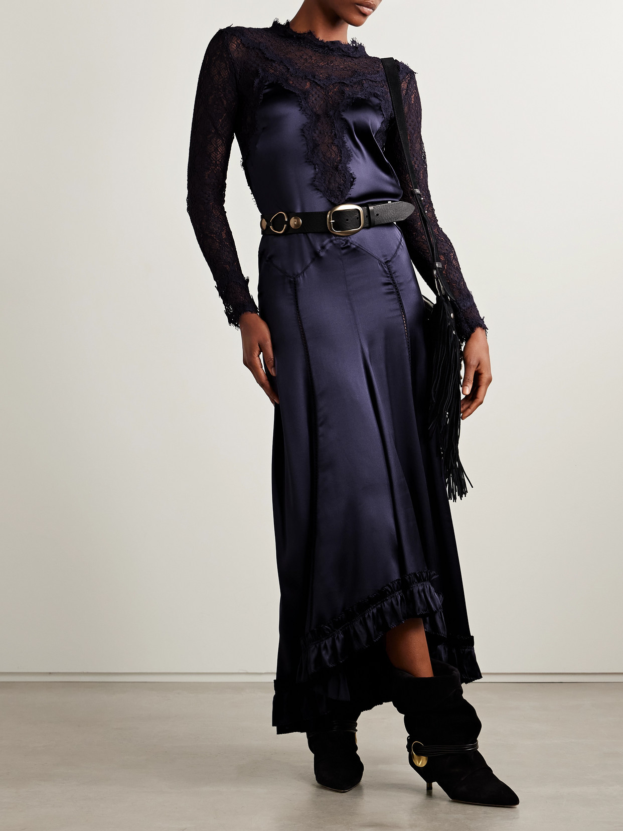 Isabel Marant Dolores Silk-blend Satin And Corded Lace Maxi Dress In Blue