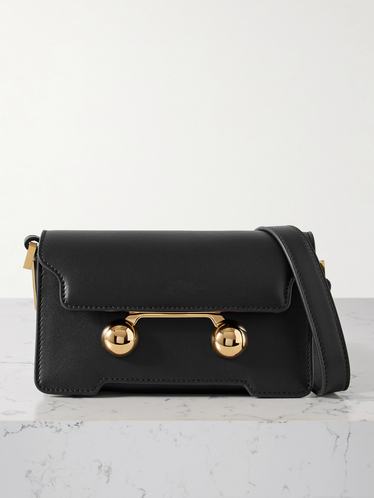 Marni Trunkaroo Mini Leather Shoulder Bag In Black