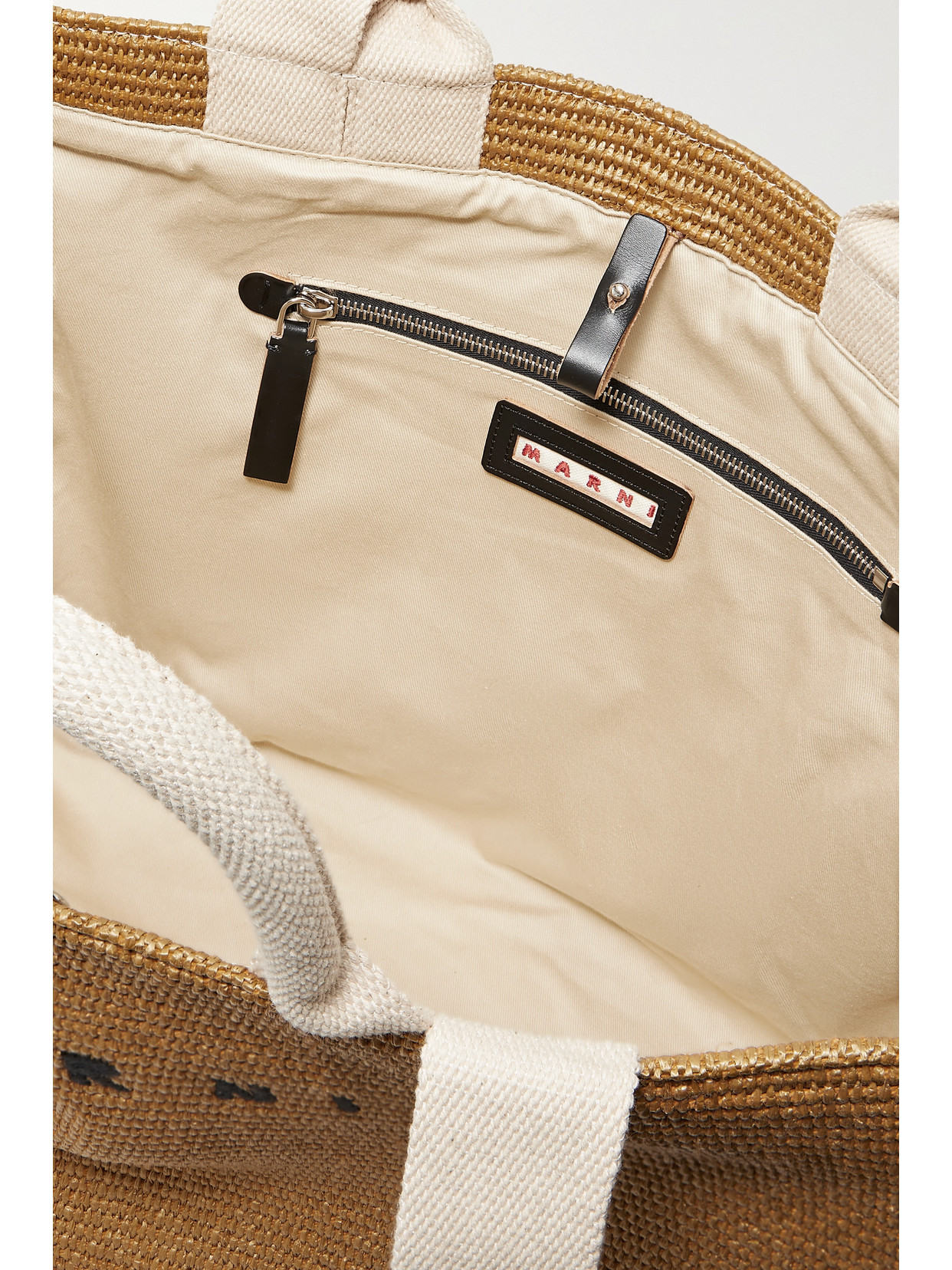 Marni Large Canvas-trimmed Embroidered Raffia Tote